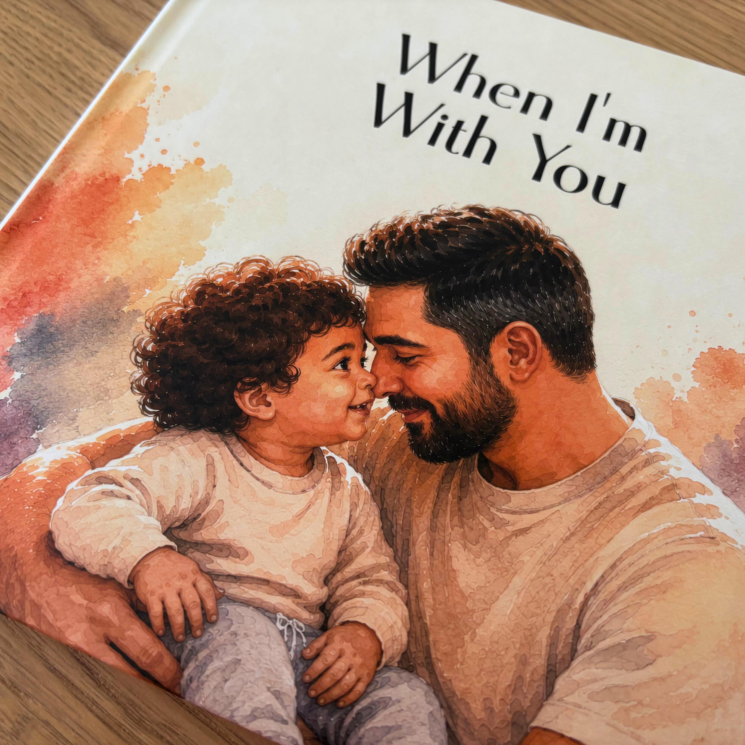 Personalised book cover, father and son story, watercolour-style illustration