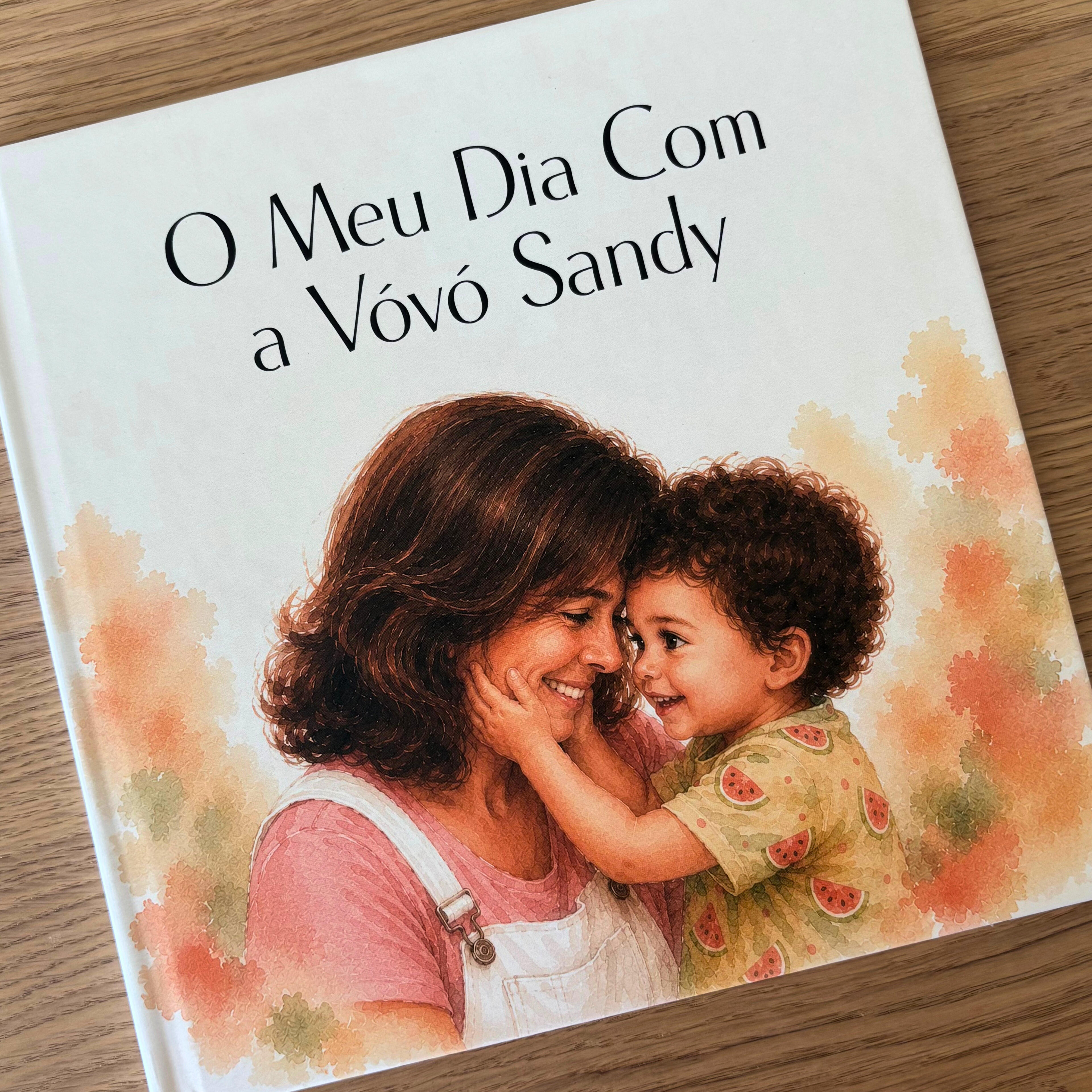Personalised book cover, grandmother and grandson story, watercolour-style illustration